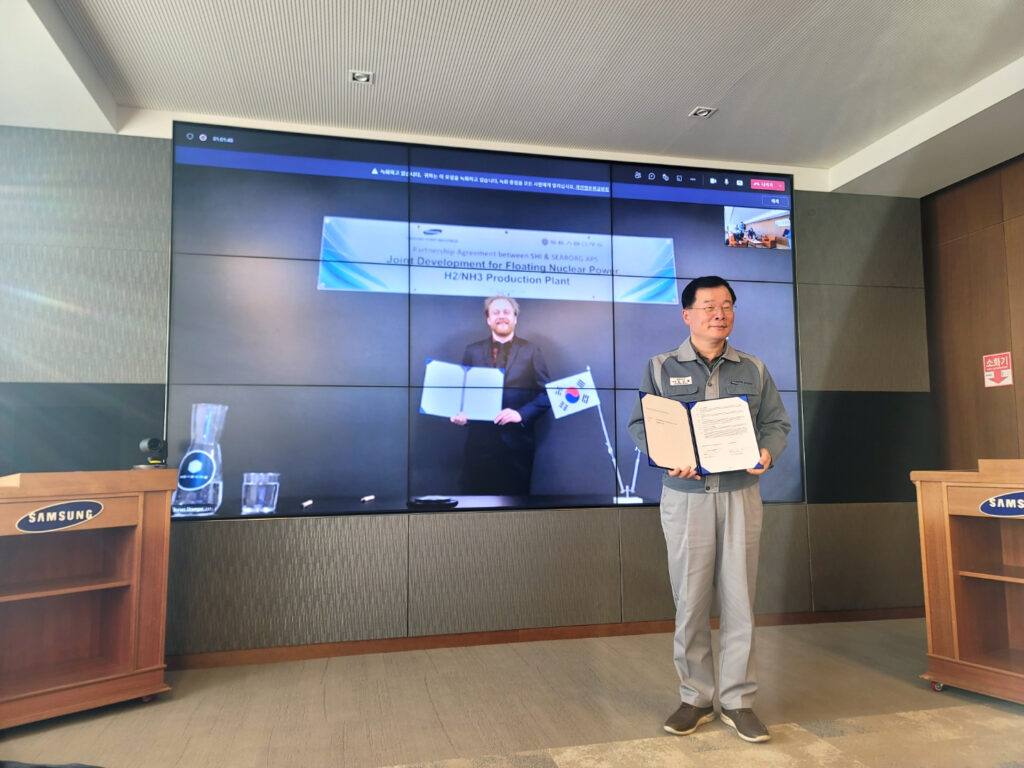 Samsung Heavy Industries (SHI) and Seaborg signs partnership to develop Floating Nuclear Power Plants combined with hydrogen and ammonia plants.